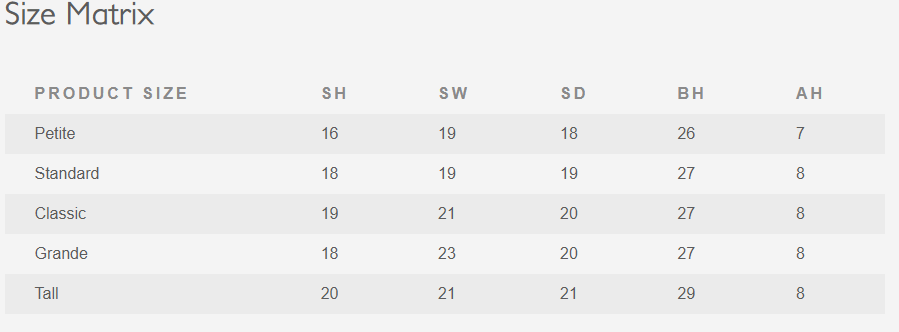 Size Guide Chart For Furniture