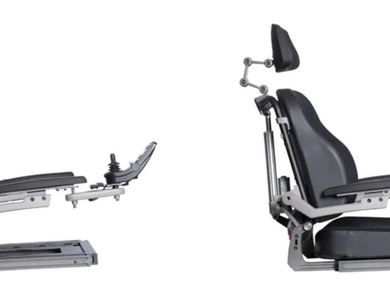 graphic showing a seat plate for a powerchair with and without a seat cushion