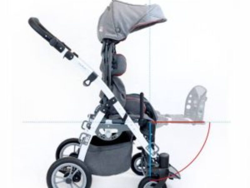 side view of disability buggy with footrests elevated