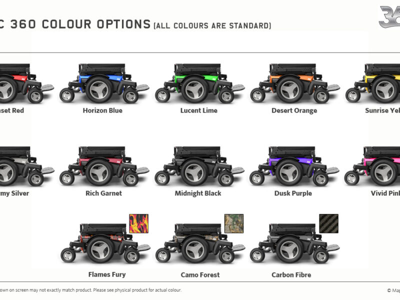 shroud colour swatches of magic 360 powerchair
