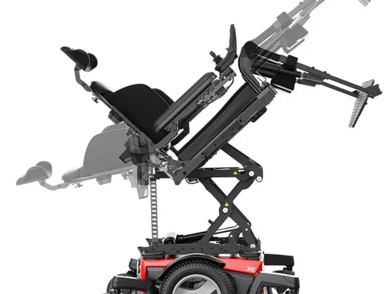 magic 360 powerchair shown in different stages of recline in rise position